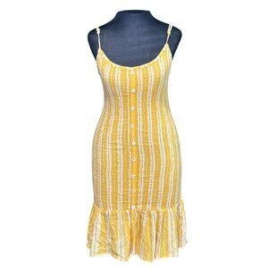 Yellow & White Striped Sleeveless Sundress With Ruffle Hem